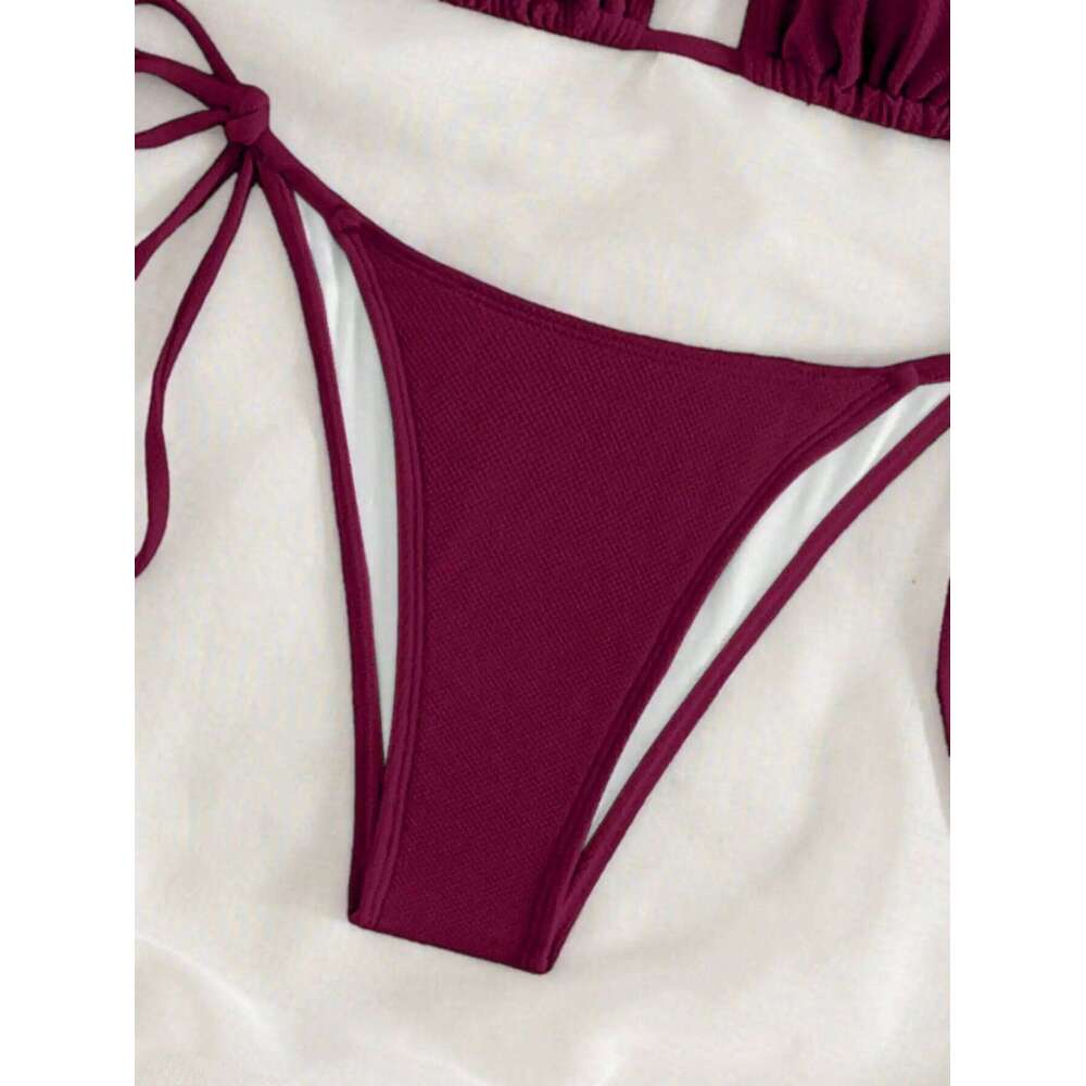 Summer wine red bow front tie bikini swimsuit set Z260206
