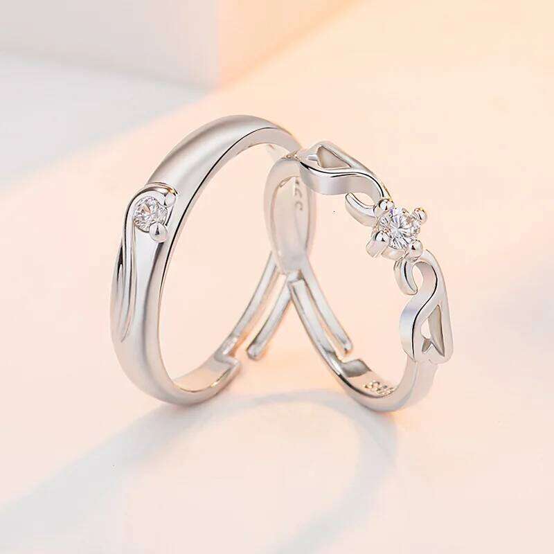Romantic 925 Sterling Silver Angel Wings Flying By Side Couple Rings for Woman Korean Wedding Jewelry Valentine's Day Gifts W260206