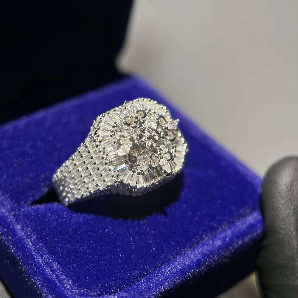 925 Sterling Silver With VVS Custom Ice Out Hip Hop Moissanite Ring