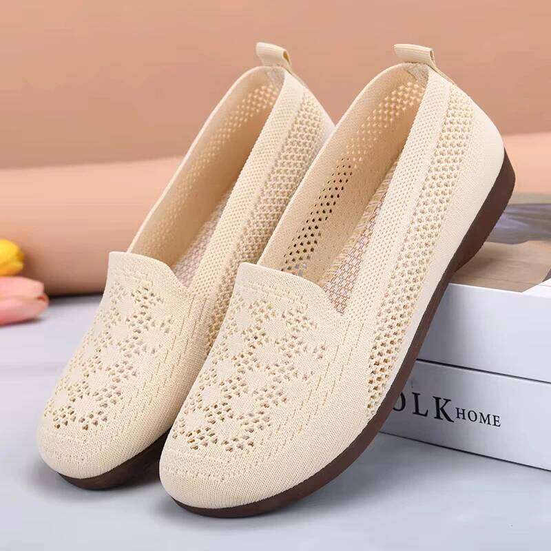Women'S Summer New Mouth Lazy Casual Breathable Mesh Fabric Mom Soft Sole Shoes Flat Bottom