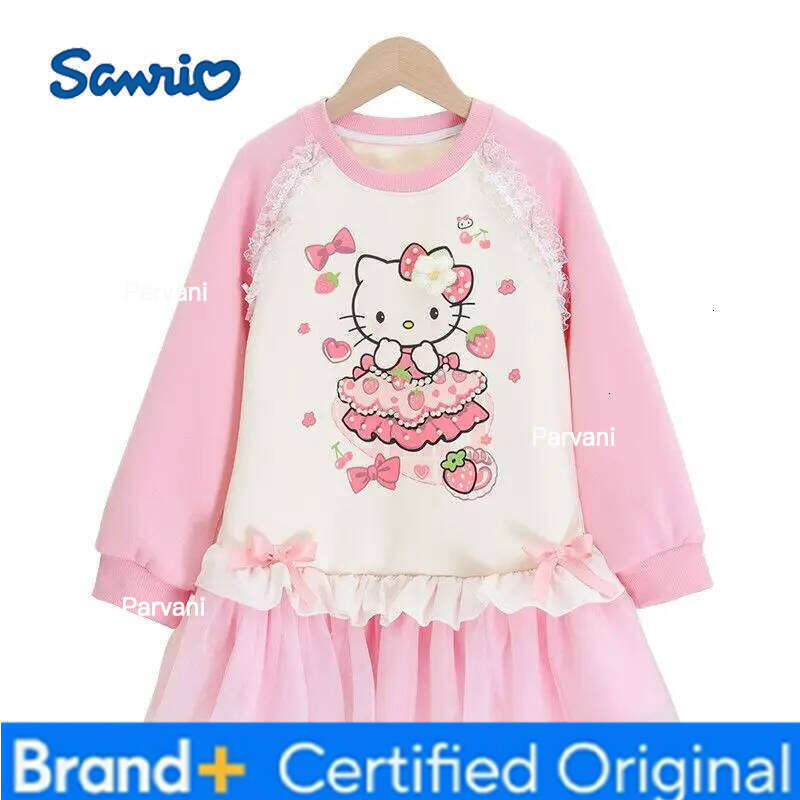 Sanrio Anime Hello Kitty girls' fleece hooded sweater princess dress long-sleeved top children's autumn and winter warm jacket H260206 - view 7