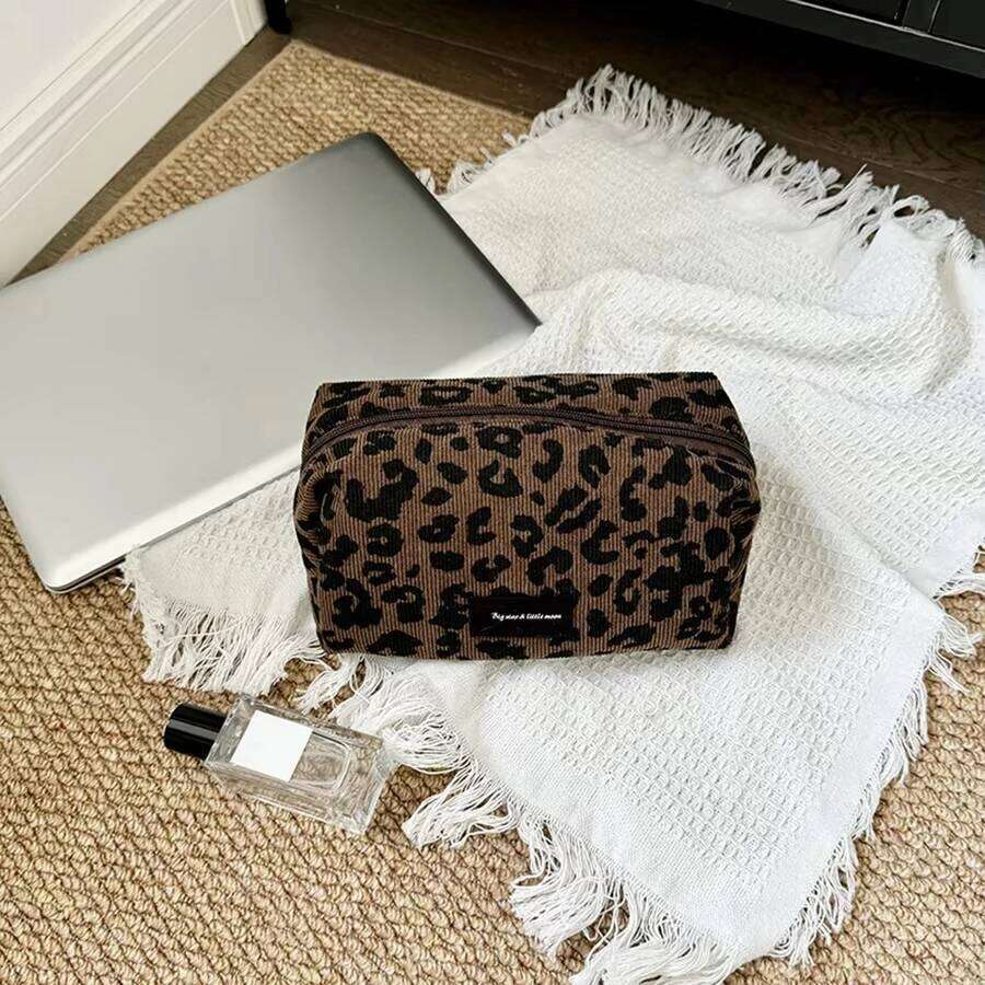 Girl Leopard Print Makeup Bag Large Capacity Cosmetic Organizer Toiletry Pouch Women Travel Portable Storage Y260206