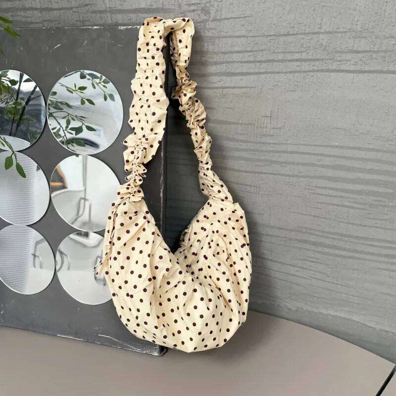 Women Underarm Large Capacity Polka Dot Retro Crossbody All Matched Pleated Dumpling Bag for Outdoor Travel Clutch Purse Y260205