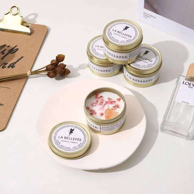 1PC Crystal Stone Aromatherapy Plant Essential Oil Soybean Iron Can Candle Dry Flower H260205