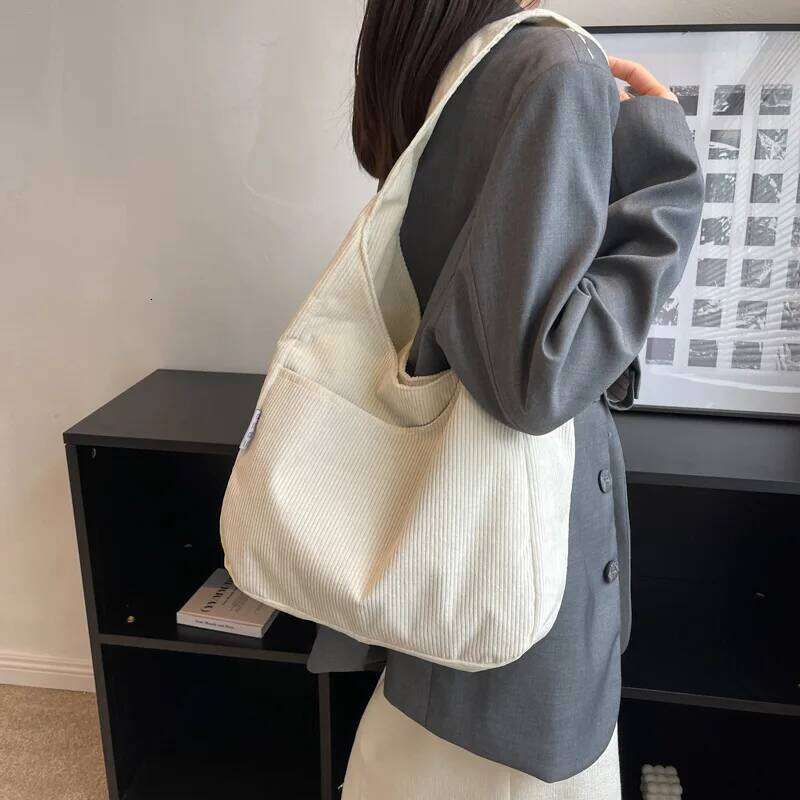 Causal Shoulder Bags for Women Corduroy Reusable Shopping Totes Large Capacity Female Travel Top Handle Handbag Girls Books Pack Y260205
