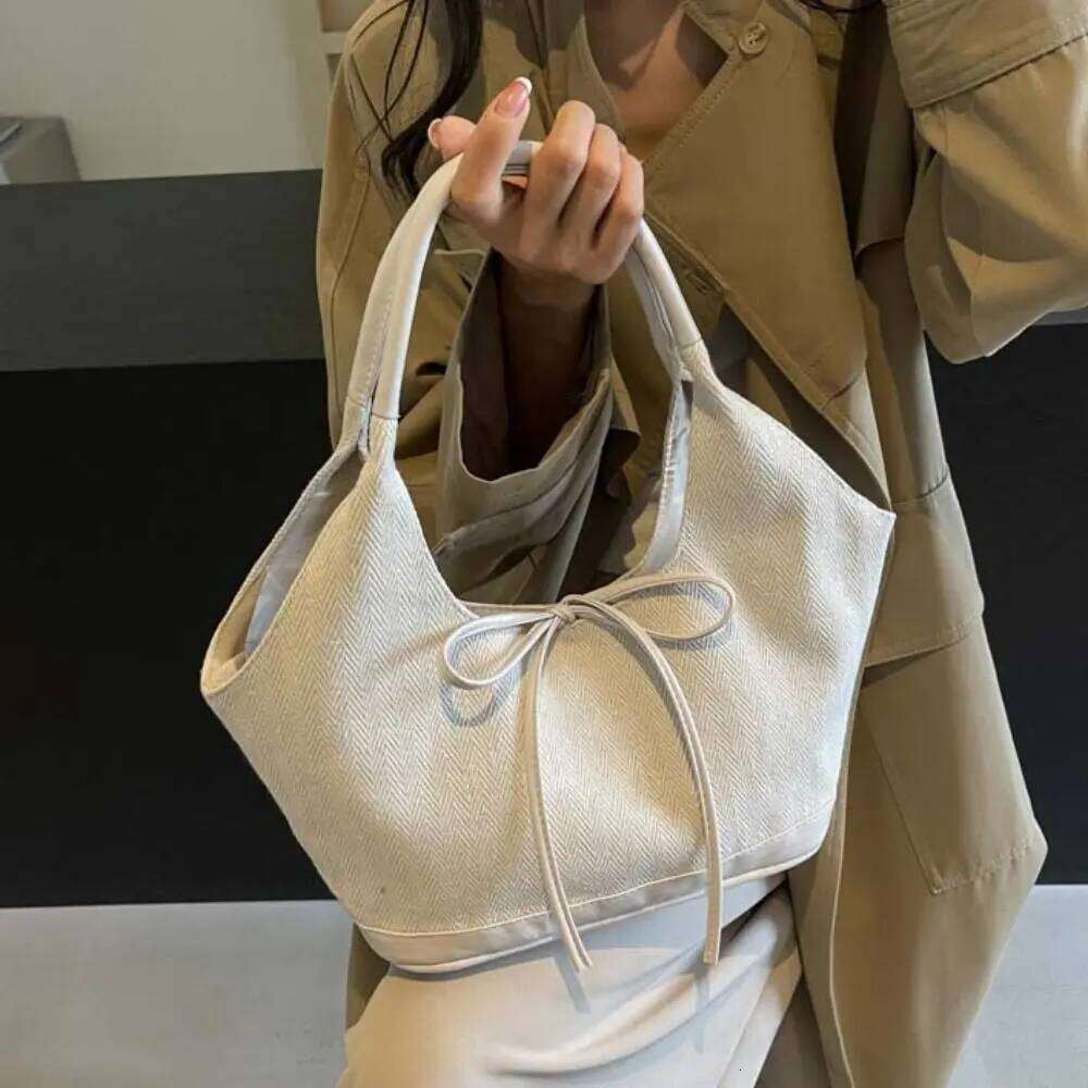 Fashion Korean Style Canvas Tote Underarm Handbag Cloth Bow Shoulder Bag All-match Pure Color Girls Y260205