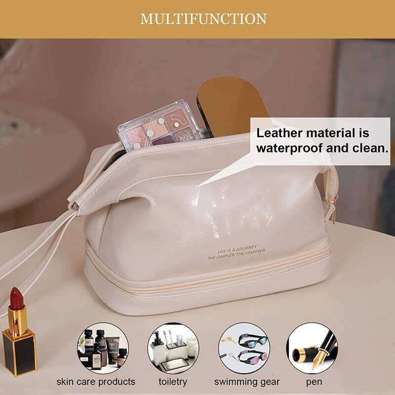 Portable Large Capacity PU Leather Zipper Makeup Women Bags Beauty Travel Make Up Organizer Storage Bath Toiletry Wash Bag Y260206