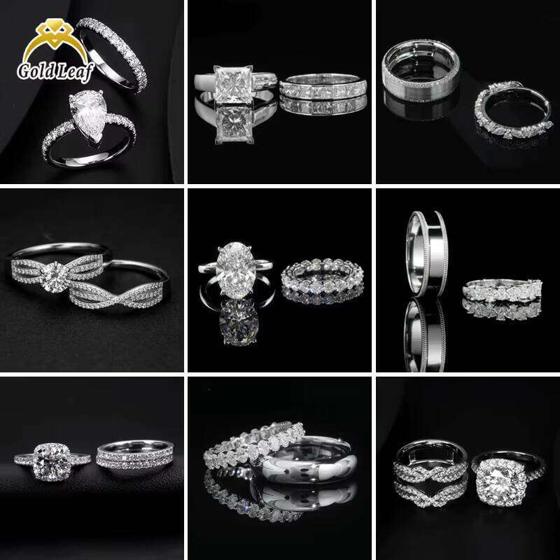 Goldleaf Custom 10K 14K 18K Gold Oval Cut D VVS Lab Grown Diamond Half Band Set IGI Women's Luxury Engagement Wedding Ring