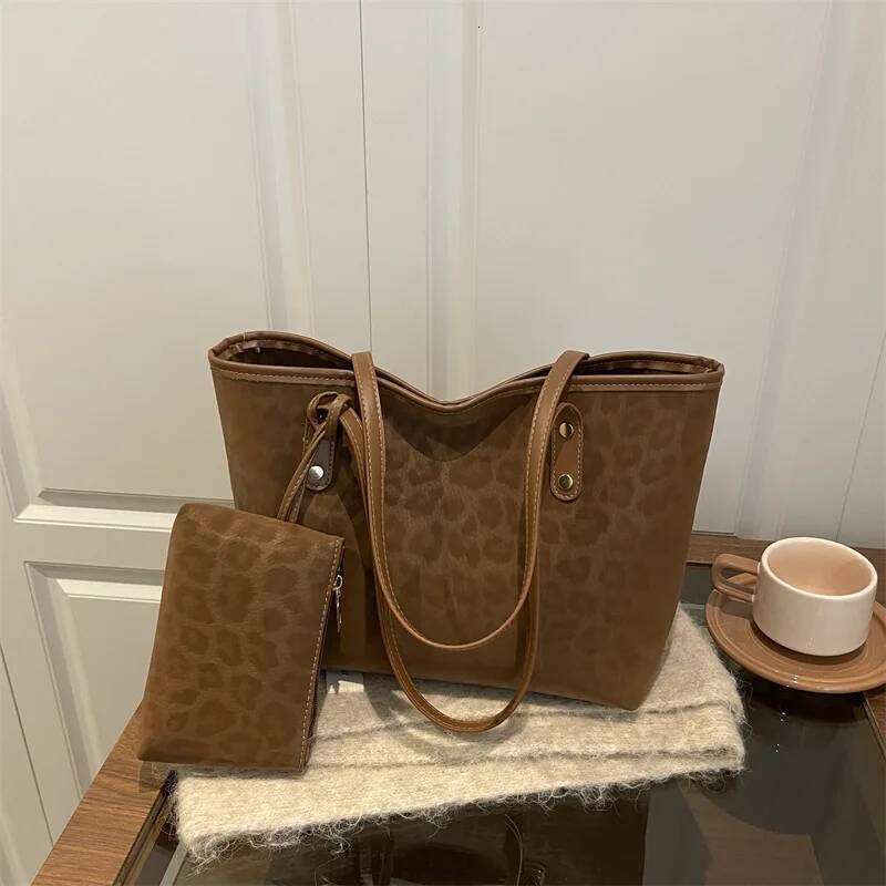 2pcs/set Leopard Print Women Shoulder For Commuting, Daily Used, Casual Tote Bag Large Capacity Ladies Handbags And Purses Y260205