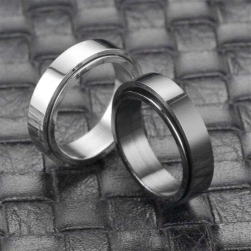 Smooth Stainless Steel Rotating Spinning Anxiety Fidget Rings For Couples Love Wedding Band Ring Jewelry Anillo Antiestres W260206