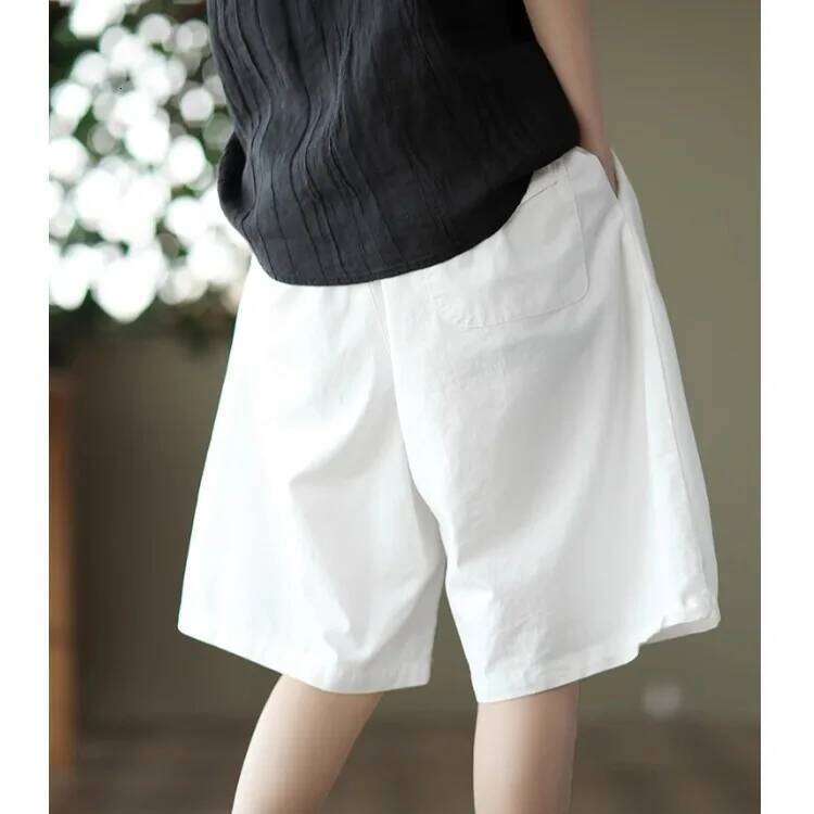 Retro Workwear ort Pants Women Summer Loose plus Size Commuter Faion Wide Leg Five-Part Casual Six-Part Mid-Pants XJ260206