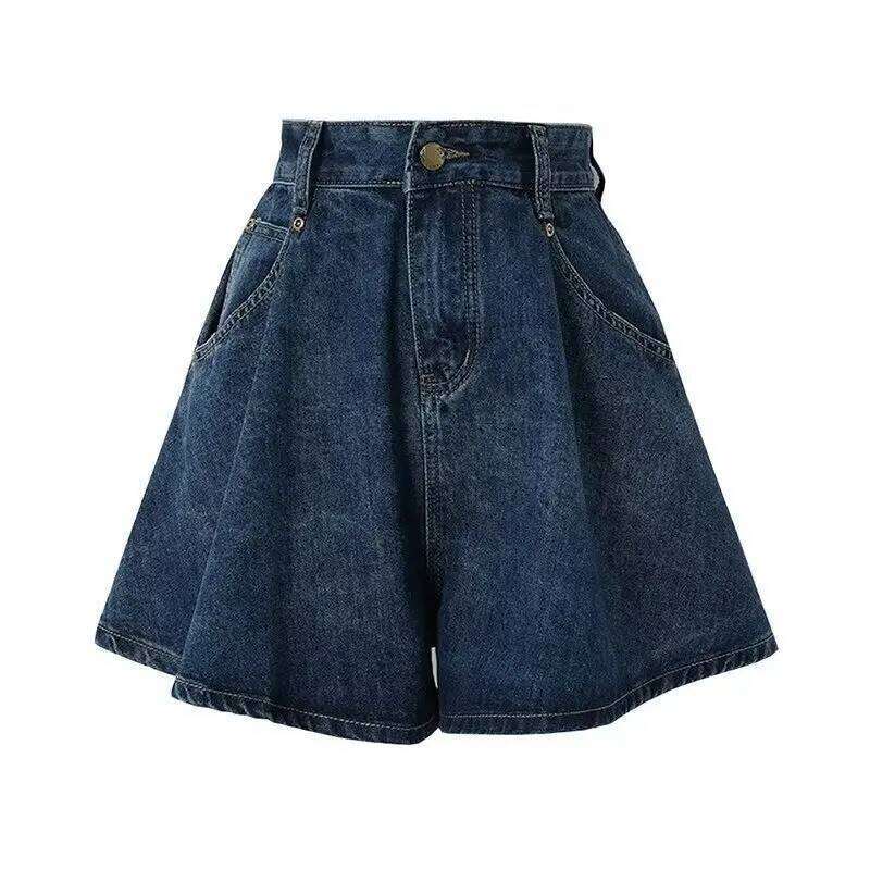 Summer Women's A-Line High Waist Loose Denim Shorts Casual Female Blue Jeans Short Pants C260206