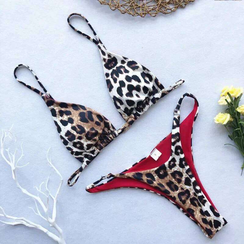 2025 Micro Leopard Bikini Women High Cut Bandage Push Up Swimsuit Sexy Bathing Suit Padded Thong Swimwear,summer Beach Vacation Z260206
