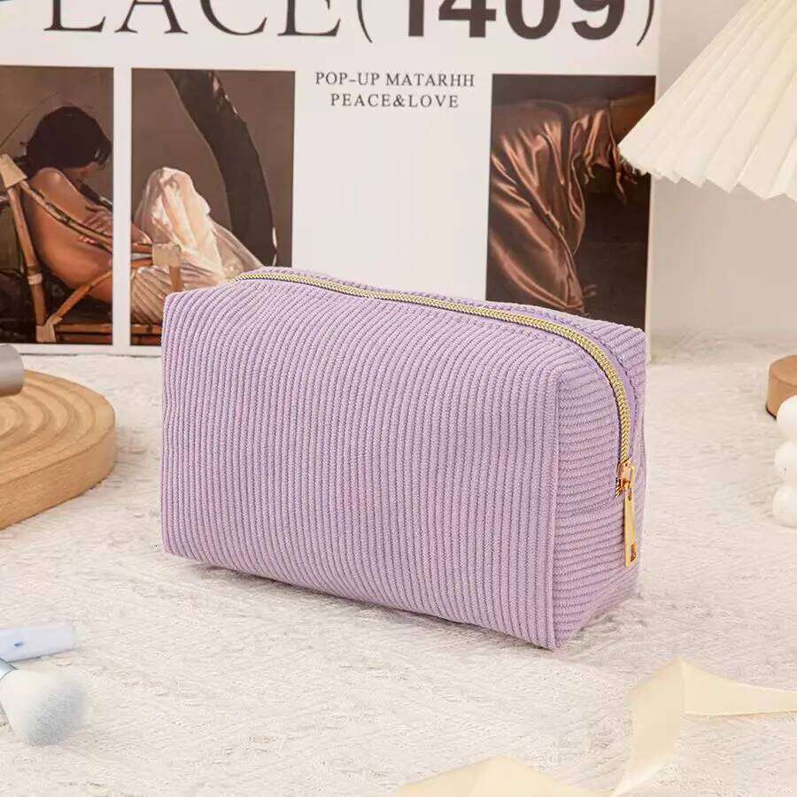 New Simple Girl Corduroy Cosmetic Large Capacity Portable Toilet Business Travel Storage Bag Y260206