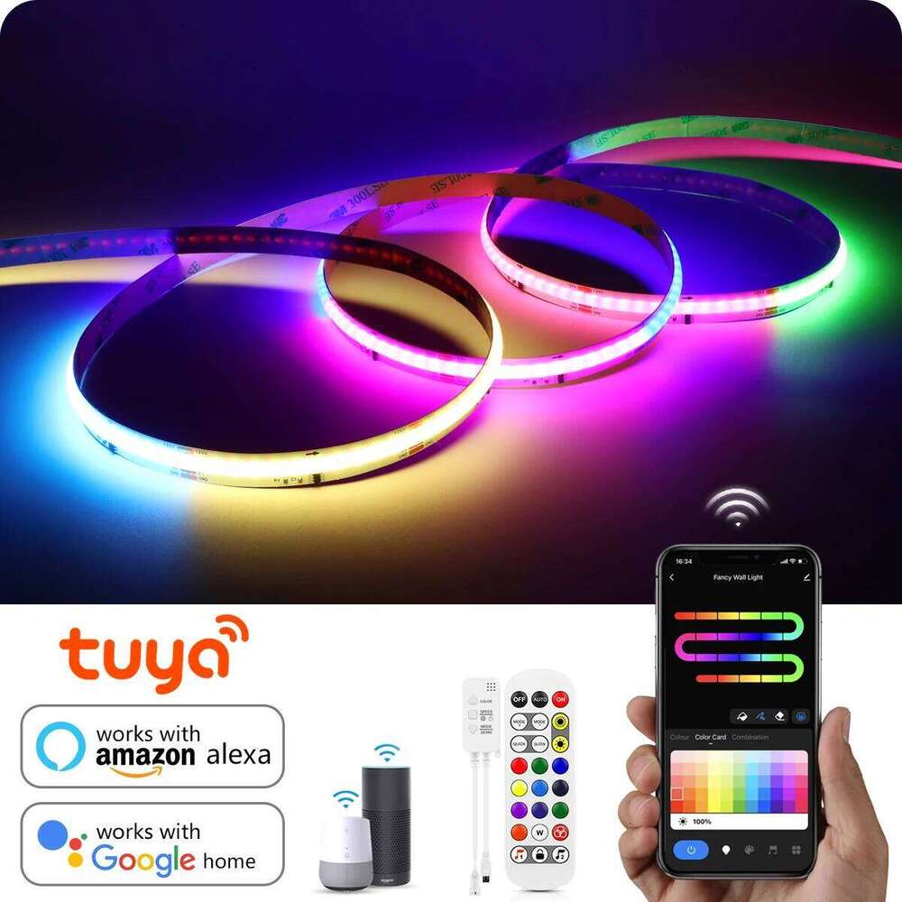 Tuya Smart WiFi WS2811 RGBIC COB Strip Light Addressable Music Sync Chasing LED Tape Lights Voice Control Room Decor Z260206