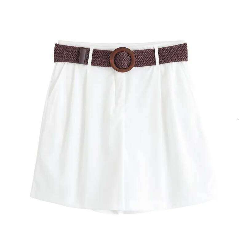 ETJ 2025 summer new women's holiday style fashion with belt loose version pleat five points casual shorts XJ260206