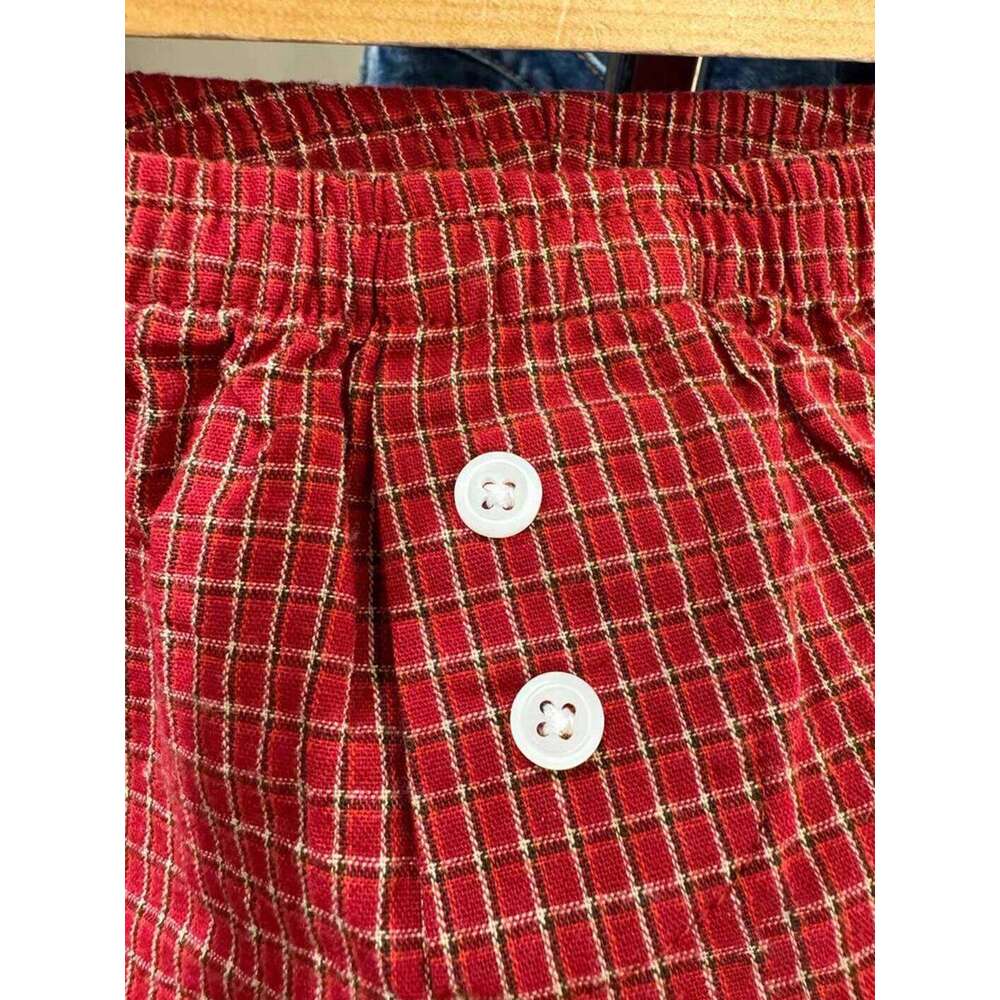 Red Plaid Straigth Shorts Women Summer Elastic Waist Buttons Casual Sweet Short Pant Cotton Y2k Pants Vintage Home Underwear XJ260206