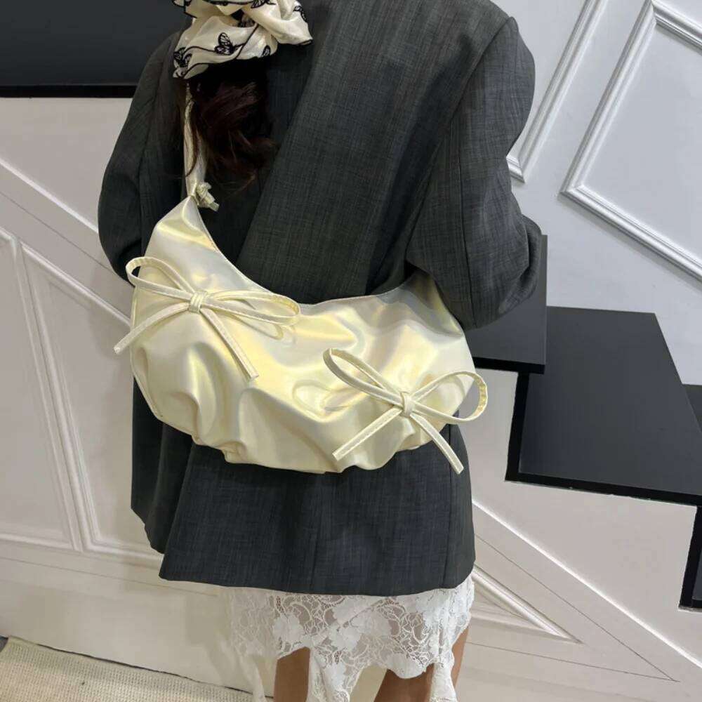 Fashionable Bow Kawaii Handbag Women with Pleated Straps for Light Travel and Large Capacity Shoulder Bag Y260205