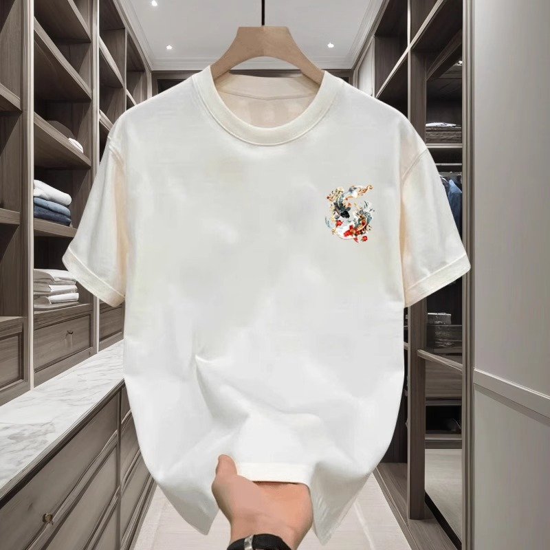 Summer 2026 New Koi Fish Print Design Short Sleeve Fashion Vintage Chinese Style Relaxed Fit Casual Round Neck T-Shirt