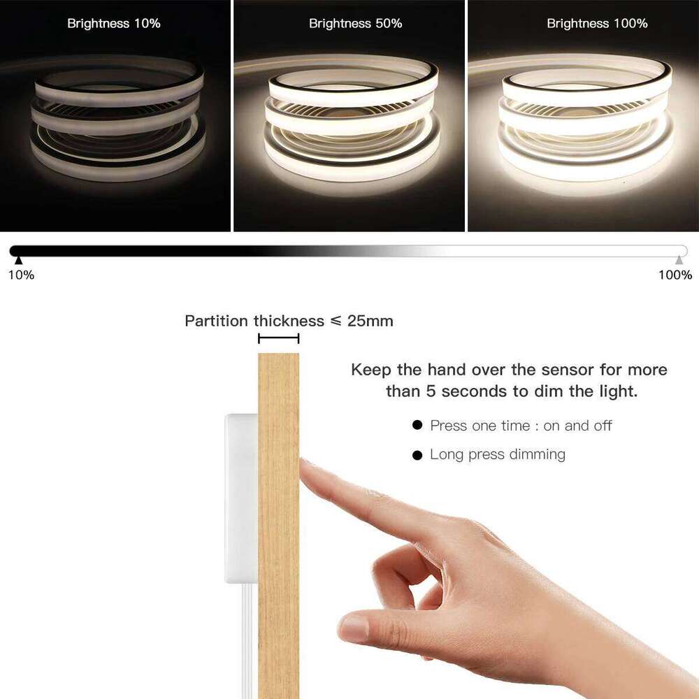 DC5V COB Light LED Strip Penetrable Wood Hand Sweep Touch Sensor Switch Dimmable Neon Rope Tube Lamp Room Backlight Decor Z260206