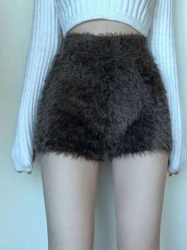Sweet Foreign Style New Fashion Spring Women Plush cotton lounge Shorts Solid Color Knitted black warm trendy high waist WBJX XJ260206