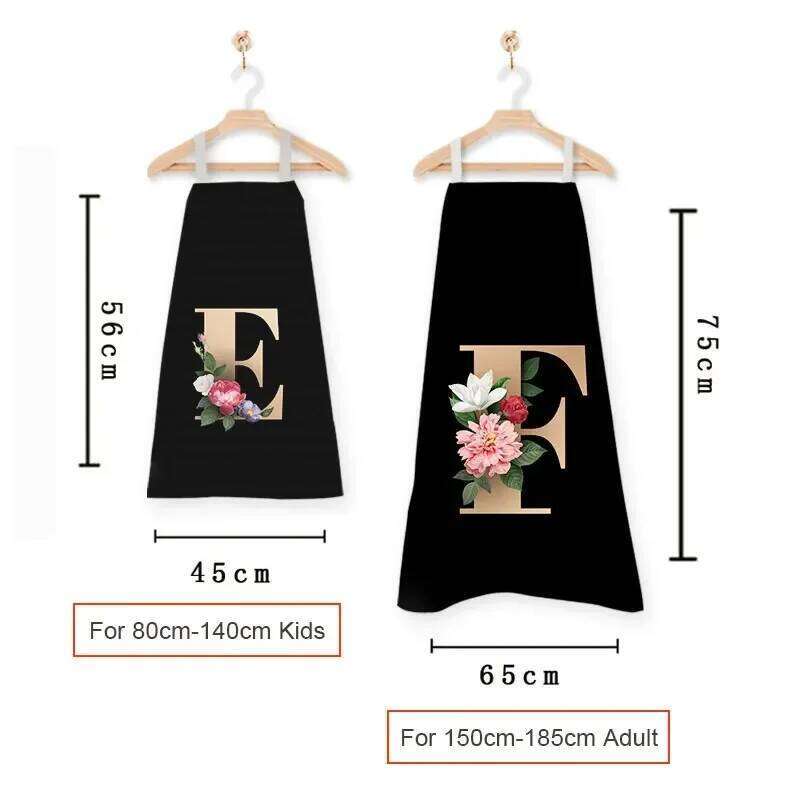 26 Initials Flower Print Kitchen Apron A-Z Letter Women Cooking Aprons BBQ Chef Waiter Home Baking Cleaning Tool Pinafore S260205