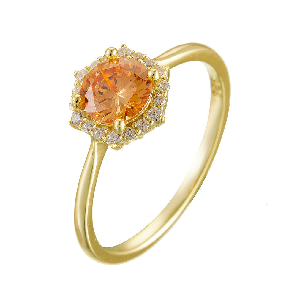 S925 sterling silver light luxury champagne zircon for women, simple niche design, high-end engagement and wedding ring