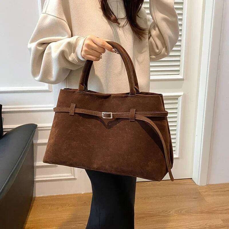 women's Buckle Decorative Design Solid Faux Suede tote bag Large Capacity Hasp Casual Tote 2025 Hot Sale Bags for Women Y260205