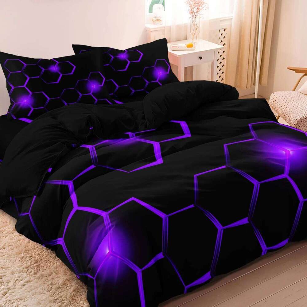 3pcs Geometric 3D Hexagonal Honeycomb Pattern DuvetCover Set,Digital Print Colorful Polyester Bedding with Zipper Closure XJ260206