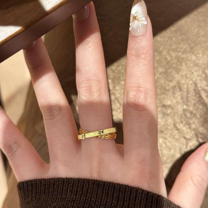 Light Luxury High-End Vintage Double Starlight Plain Circle Cross Old Money Style Versatile Exquisite Design Sense Stackable Ring