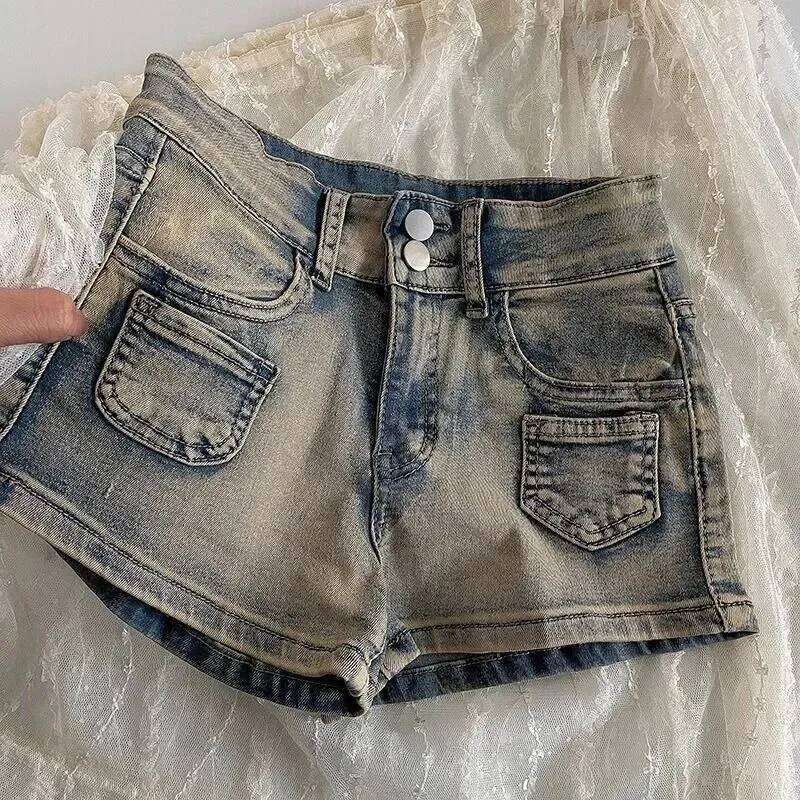 Retro American High Waist Denim Women's Slim Hot Pants Straight Summer Shorts XJ260206