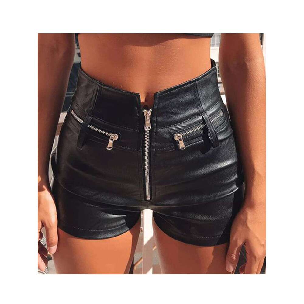 Sexy Black PU casual fashion summer women clothing goth faux leather high waisted womens shorts y2k hot woman short pants H260206