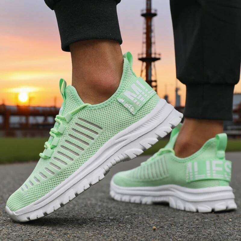 Men's Light Mesh Running Shoes Breathable Knit Lightweight White Sole Daily Wear Leisure Time High Quality Performance Sneakers