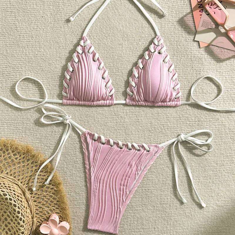New Sexy Bikinis Pink Swimsuits Women Swimwear Push Up Female Beach Swimming Wear Bathing Suit Brazilian Bikini Set Pool Bather Z260206