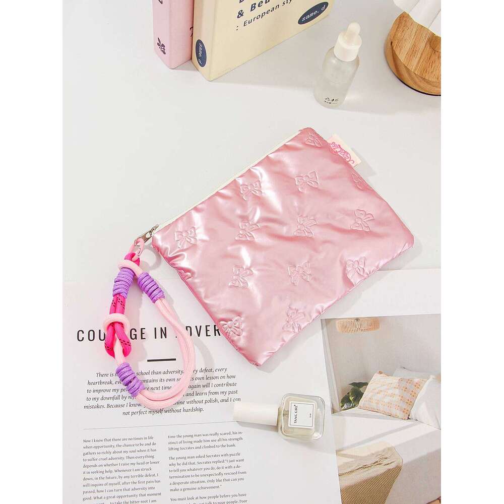 1piece bow hand-held travel essential daily toiletries bag, makeup storage bag Y260206