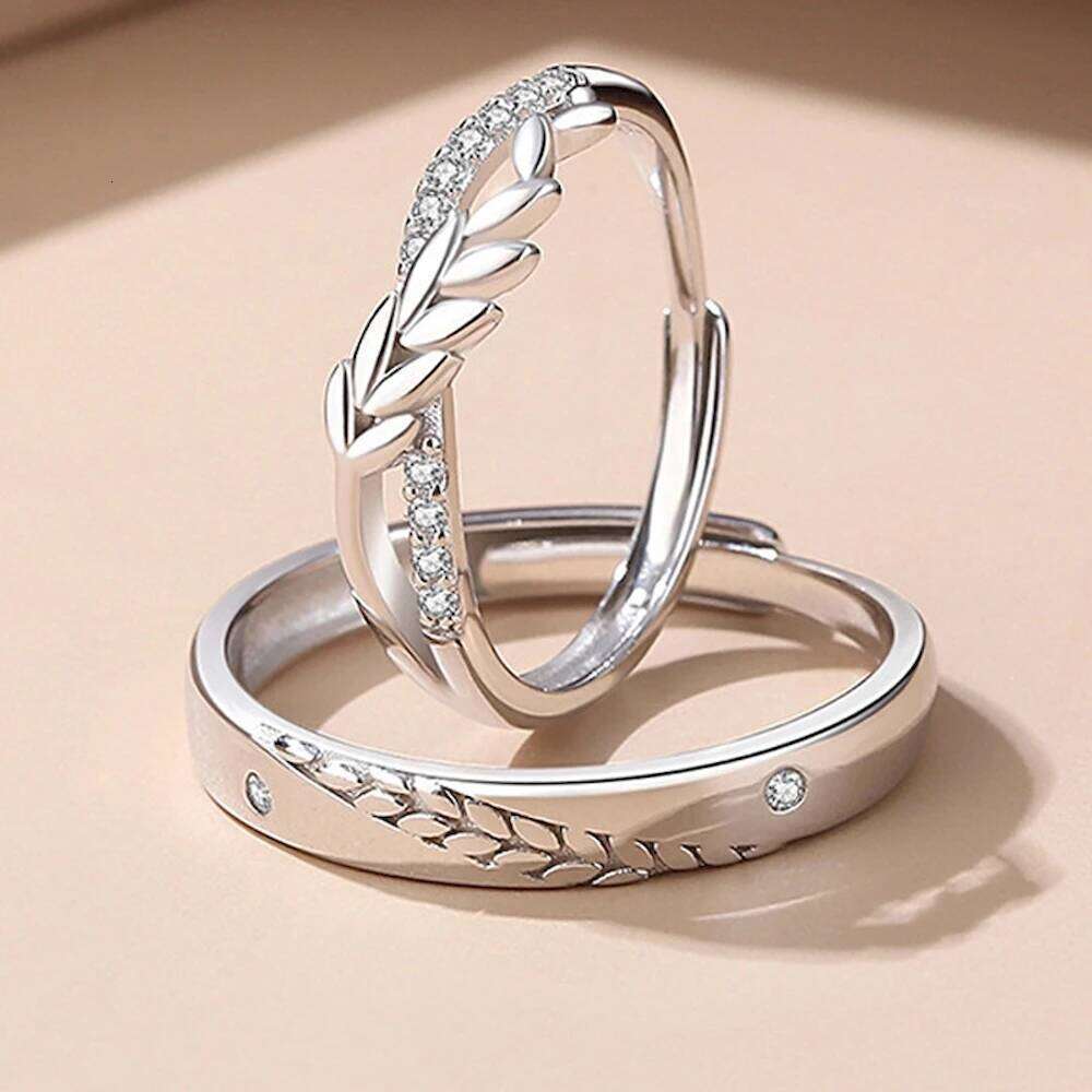 1 Pair Towards Happiness Overlap Opening Couple Ring Copper Plated Platinum Men Women Wheat Shape Finger Jewelry Drop Shipping W260206