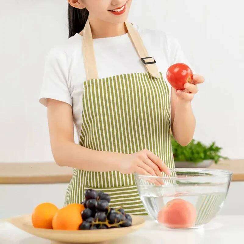 Japanese Style Linen Striped Apron Adjustable Neck Hanging Sleeveless Elasticity for Kitchen Cooking Gardening Household Use S260205