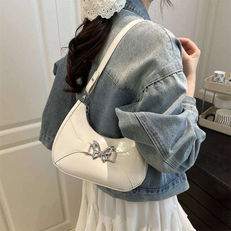 Fashion Butterfly Pu Shoulder Bags for Women Thread Design Versatile Ladies Underarm Bag Simple Female Phone Handbags Purse Y260205