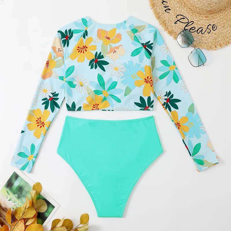 Sexy Bikini 2025 Women Long Sleeve Swimwear Surfing Two Piece Swimsuit Tankini Set Swimming Bathing Suit Beach Wear Z260206