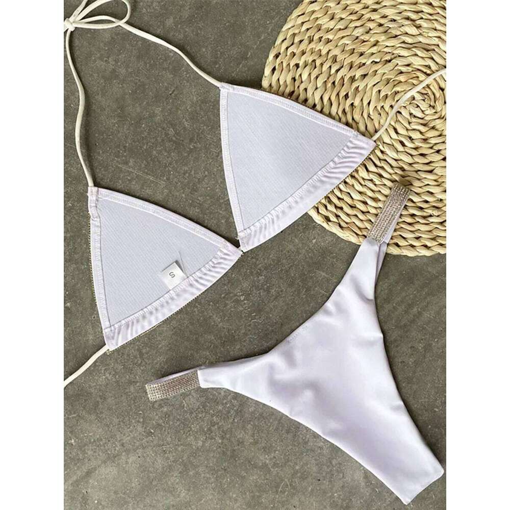 Shiny Sequins Diamond Micro 2025 Women Swimsuit Female Halter Swimwear Two Pieces Bikini Set Brazilian Bathing Suit Swim XJ260206