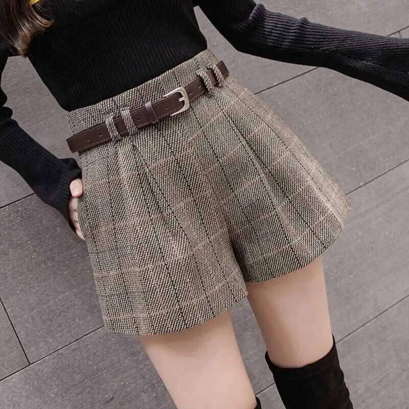 Stylish Wool High-Waist Shorts with Fashion Belt XJ260206