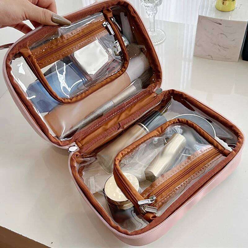 Portable Travel Wash Female Transparent Large Capacity Waterproof Pvc Multifunctional Handbag Cosmetic Storage Bag Organizer Y260206