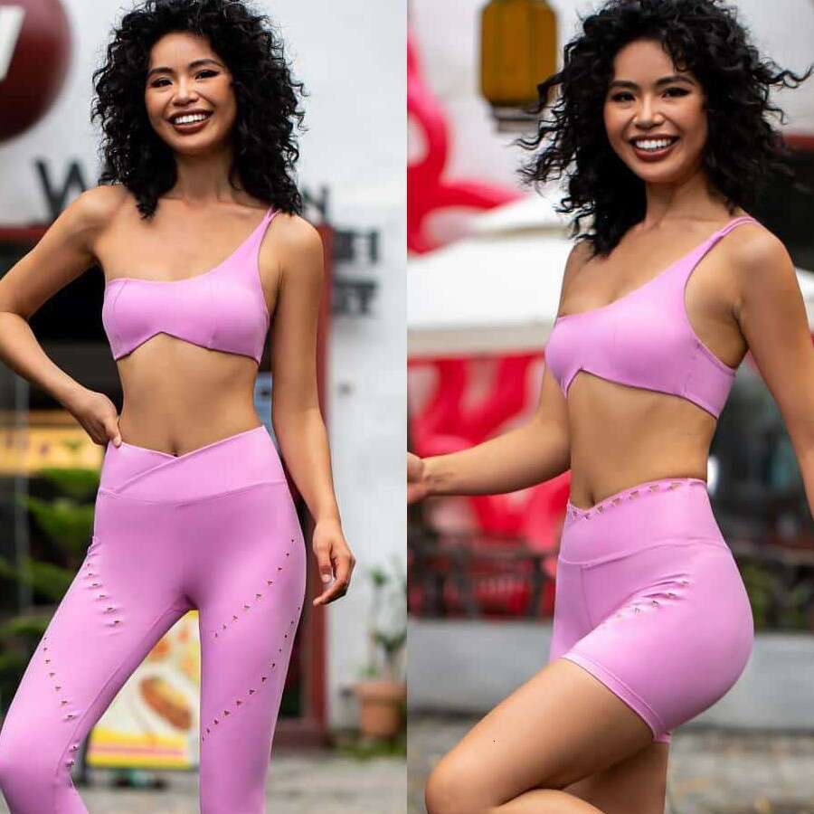 Sports Personality Asymmetrical Sexy Strap Backless Bra Running Fitness High Waist Hollow Breathable Yoga Pants