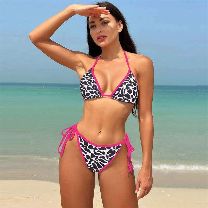 Sexy Thong Mini Bikinis Set Halter Swimwear Women Triangle Swimming Costume Padded String Ladies Low Waist Top and Tie Side XJ260206
