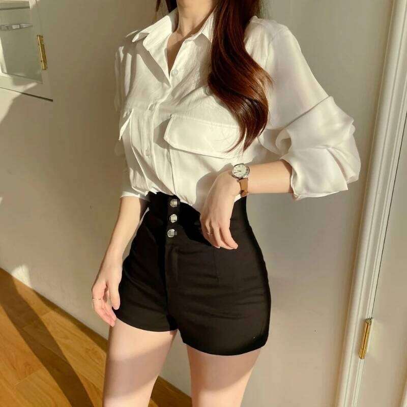 Shorts Women Slim Black Summer Hotsweet Club Style Solid Sexy Ladies High Waist Streetwear All-match Leisure Mujer Soft Trouser XJ260206