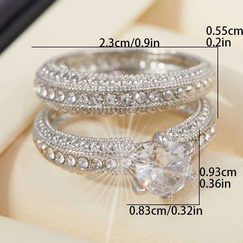 2Pcs New Sparkling Inlaid Zirconia Wedding Ring Women's Elegant Couple Engagement Banquet Party Jewelry Gift W260206