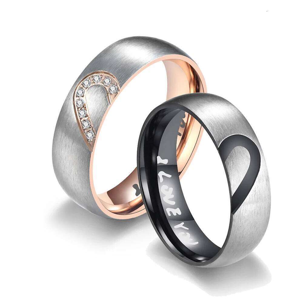 Rose Gold/Black Color Heart Couple Rings Stainless Steel Couples Lovers Love Promise Ring For Men Women Jewelry Dropshipping W260206