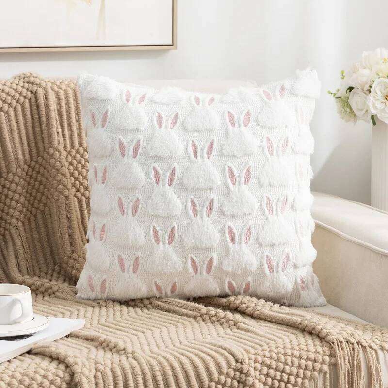 Soft Faux Rabbit Fur Pillow Multi-Use For Sofa Office Chair Backrest Decorative Easter Cushion Cover Zipper Easy Clean