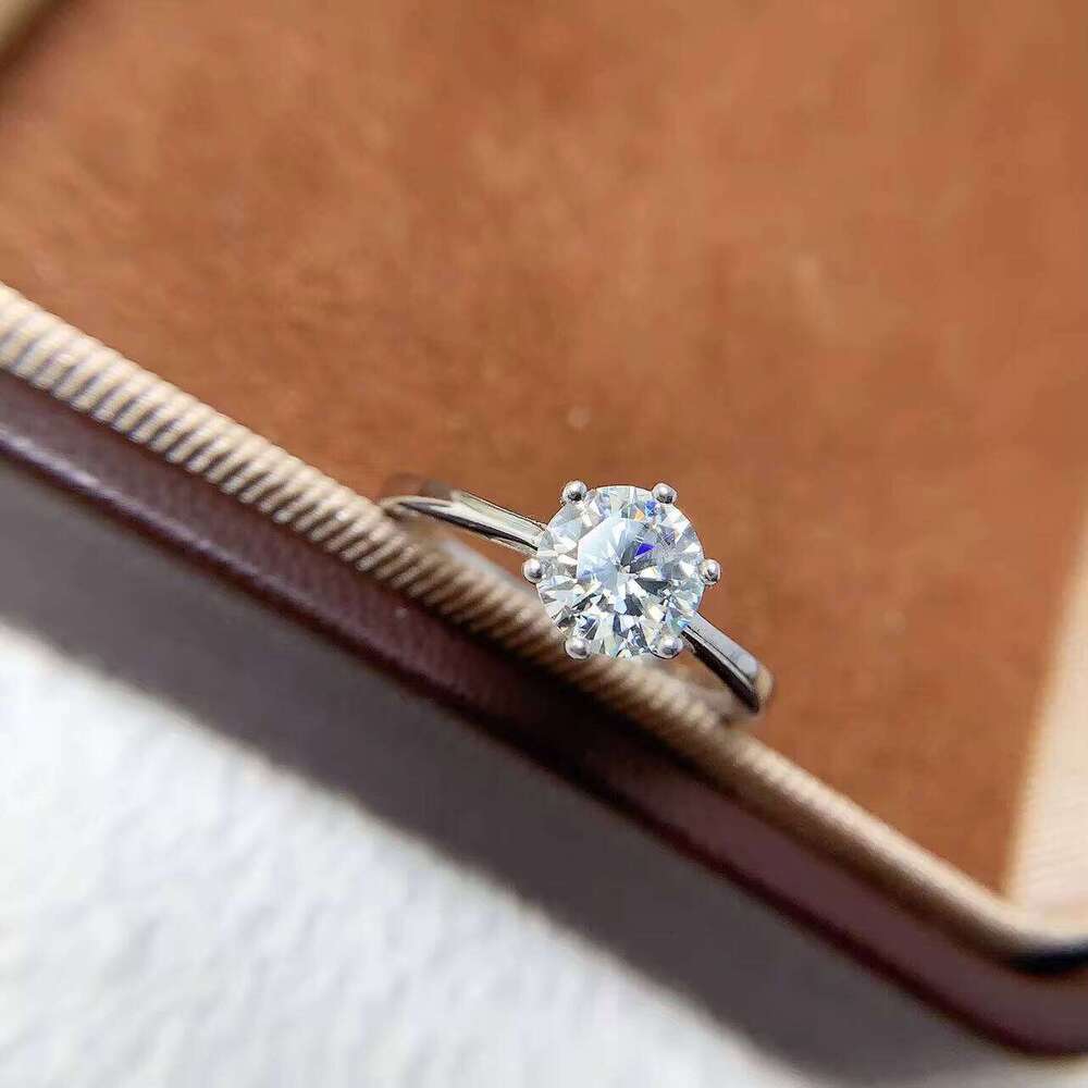 Classic Fine Jewelry 925 Sterling Silver Women's Engagement Ring with Moissanite Main Stone Prong Setting