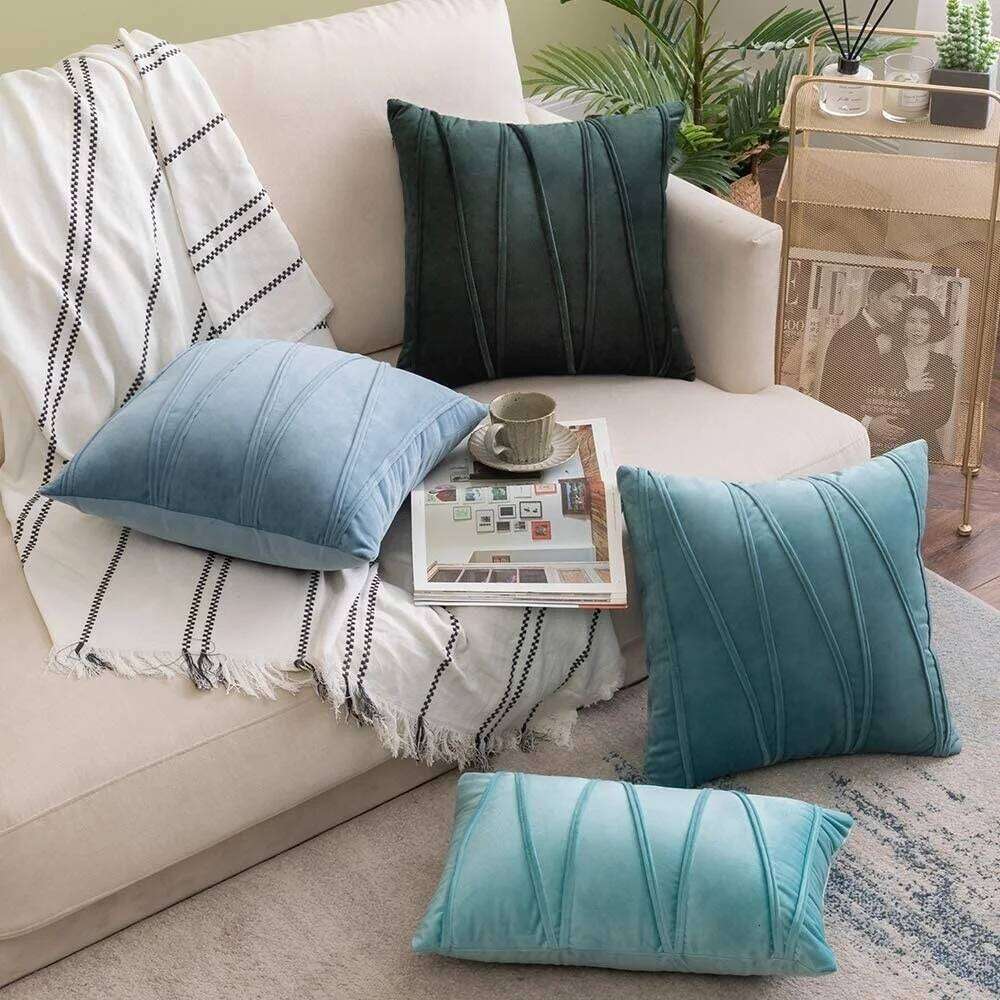 blue Decorative sofa velvet cushion living room cover, 18x18 north pillow for home decoration